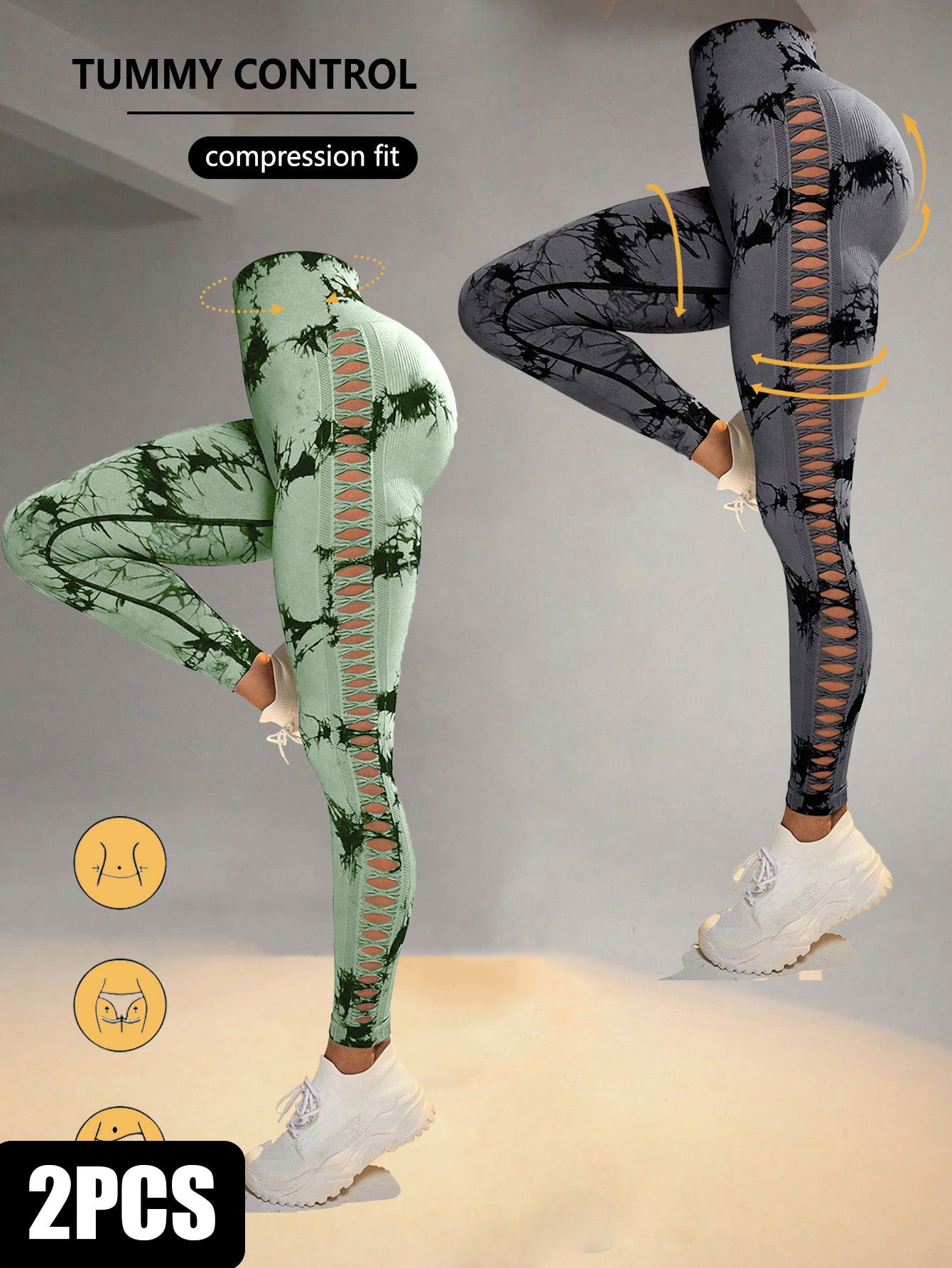 2 Pack Tie-dye High-waist Butt-lifting Women's Fitness Pants