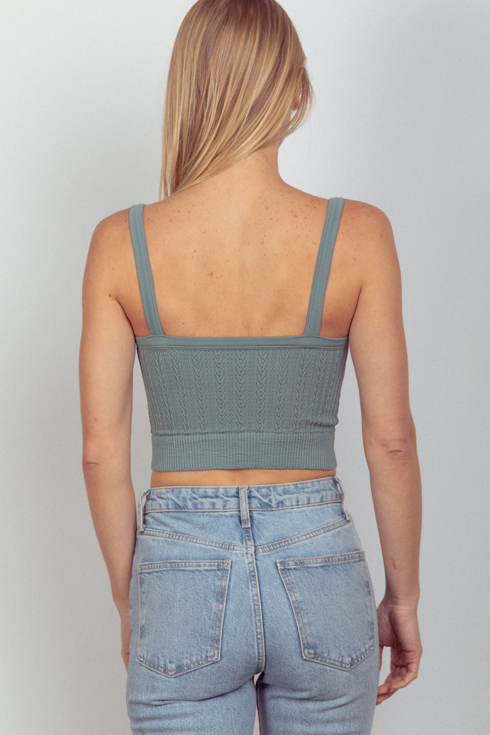 Women Cable Ribbed Fitted Crop Knit Tank Top