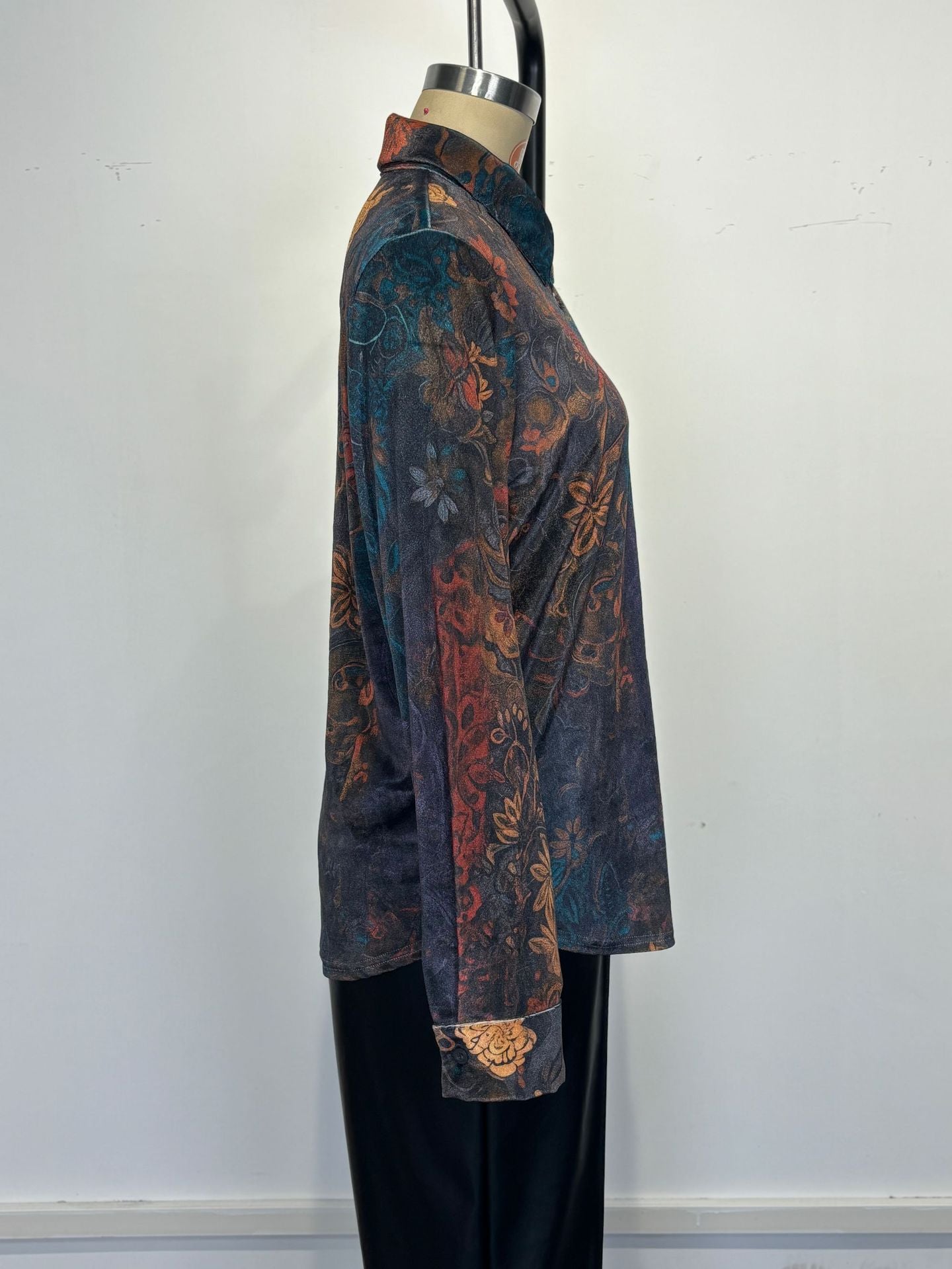 Women's Retro Boho Floral Shirt - Button Down Long Sleeve Blouse, Vintage Style Top