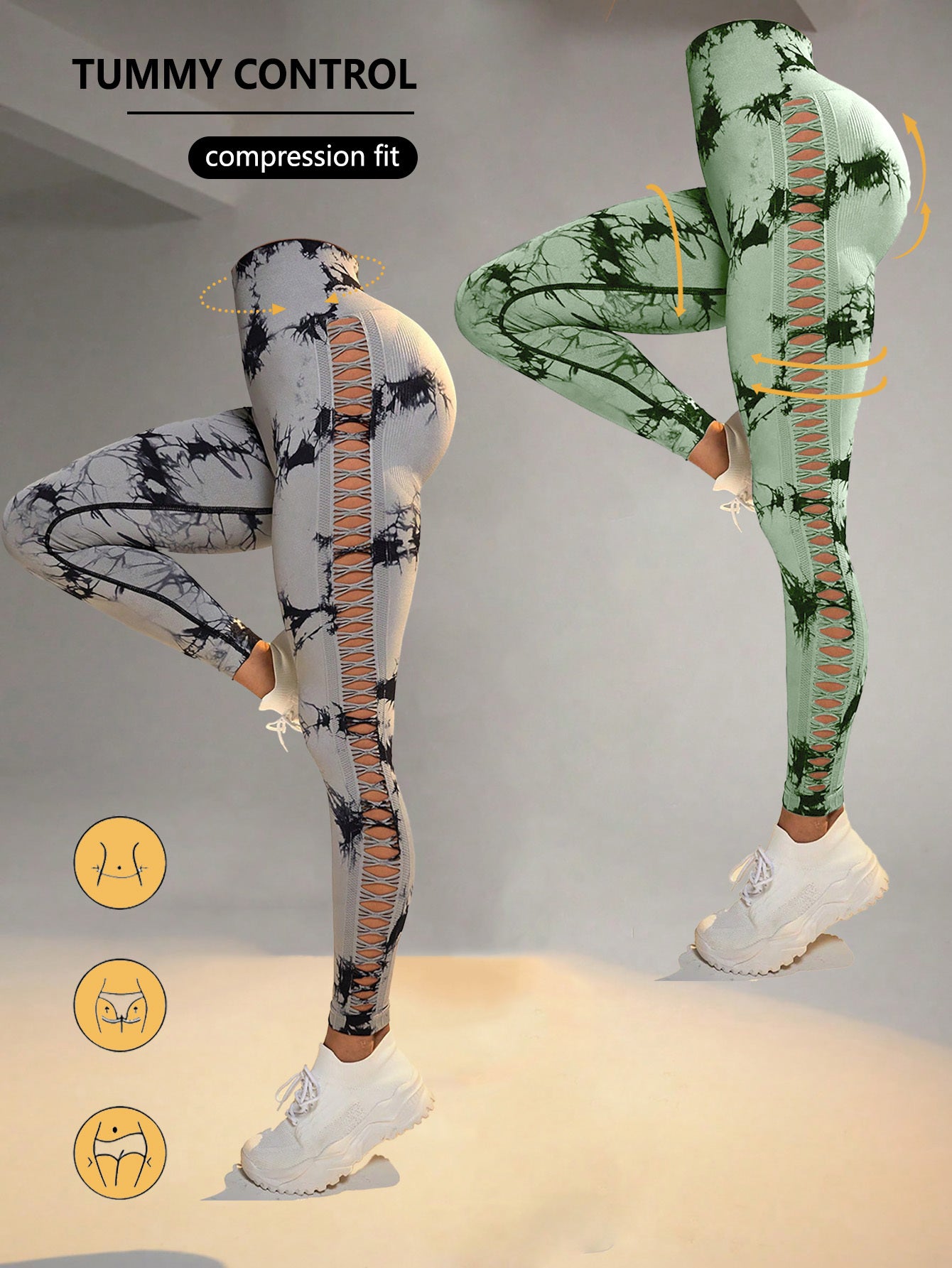 2 Pack Tie-dye High-waist Butt-lifting Women's Fitness Pants