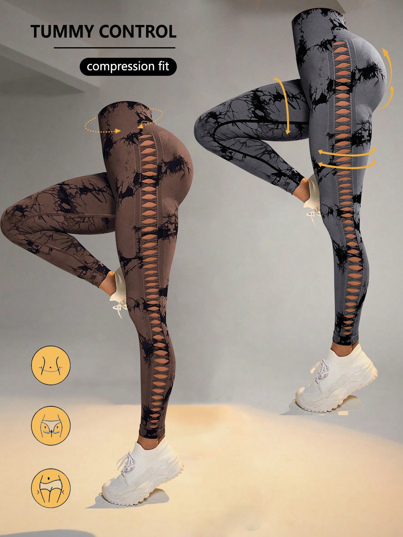 2 Pack Tie-dye High-waist Butt-lifting Women's Fitness Pants