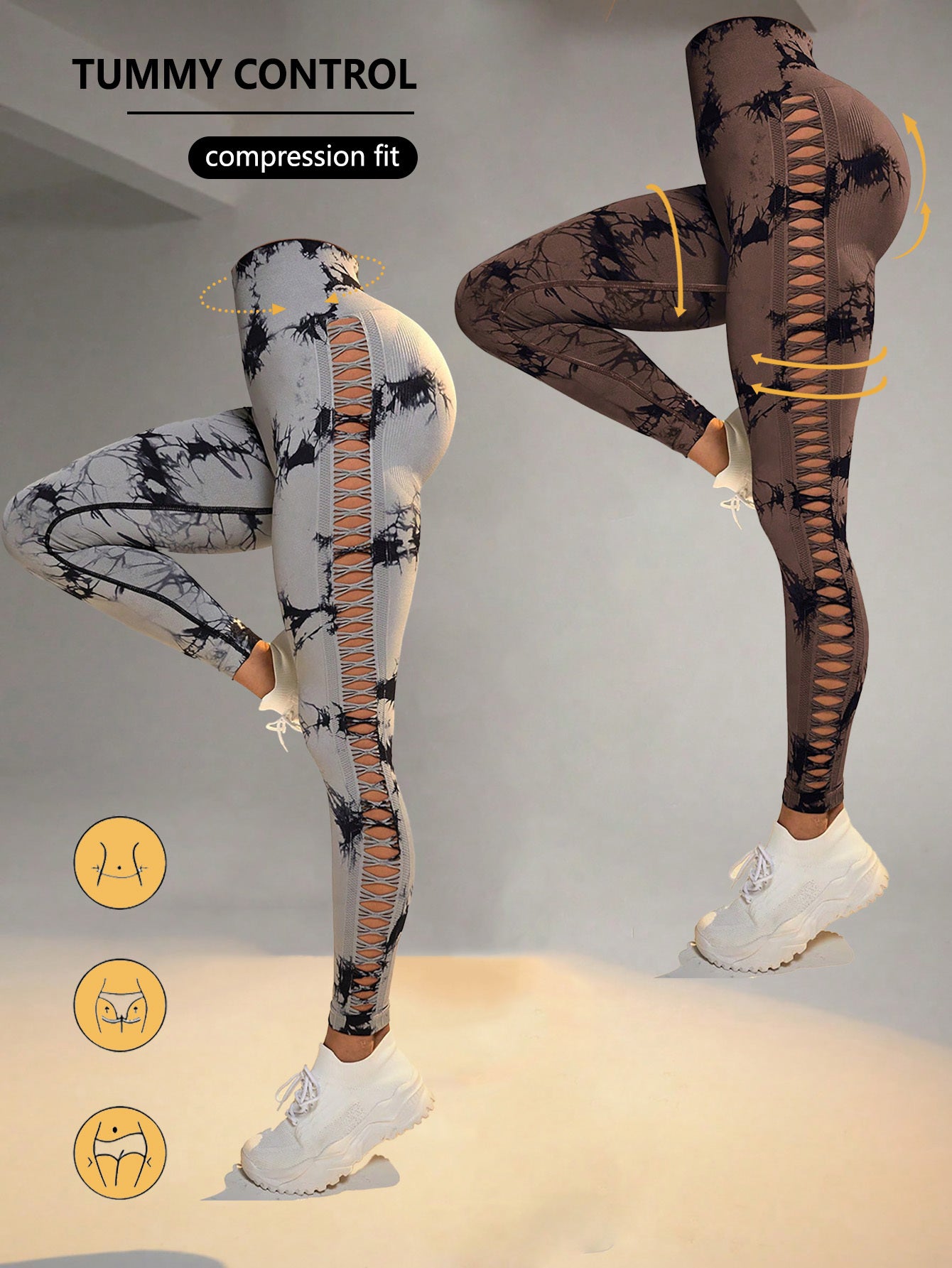 2 Pack Tie-dye High-waist Butt-lifting Women's Fitness Pants