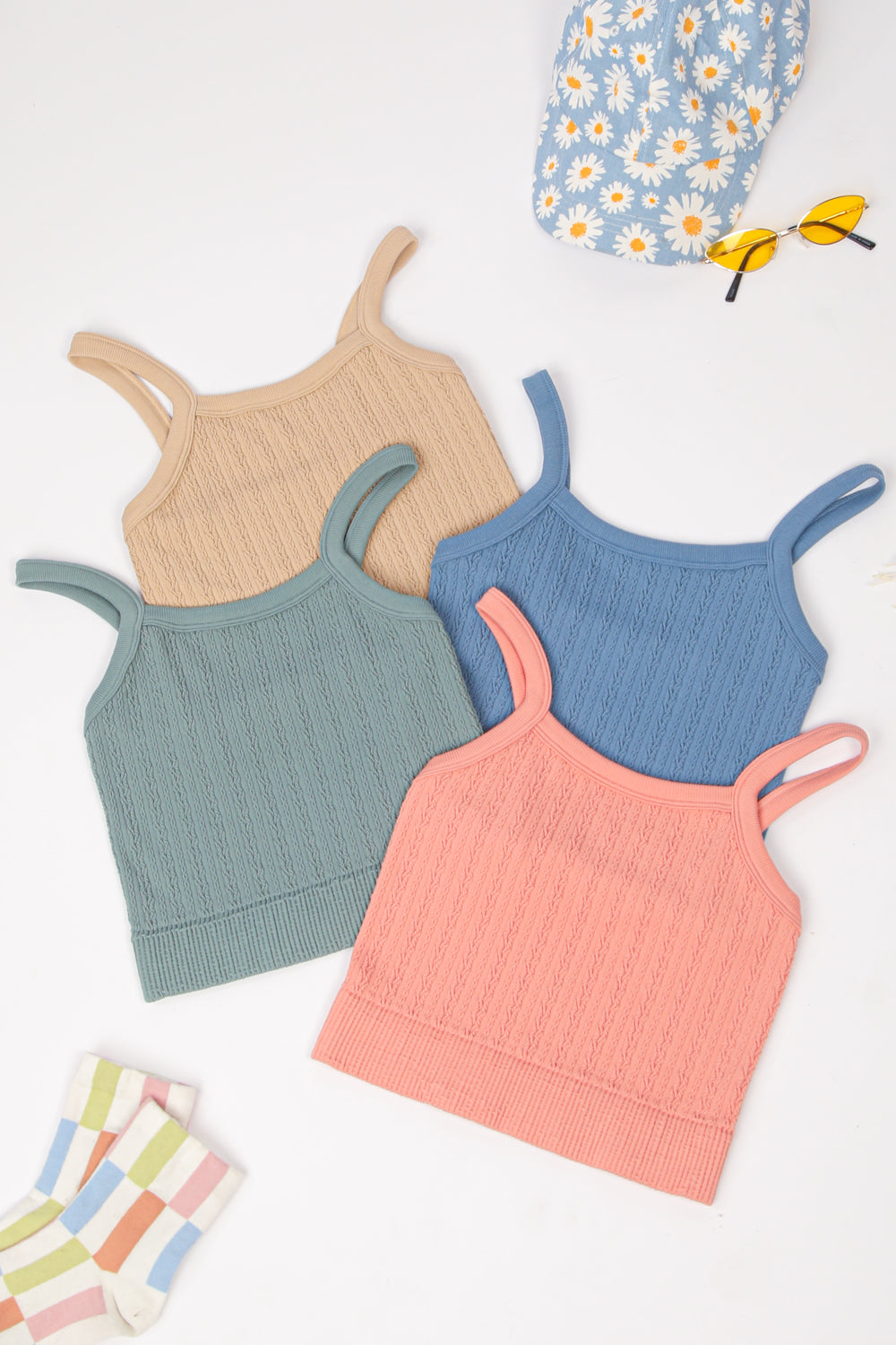 Women Cable Ribbed Fitted Crop Knit Tank Top