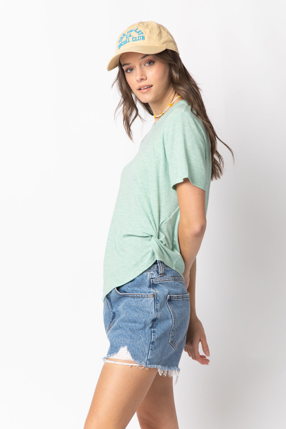 Women Short Sleeve Twisted Hem Knit Top