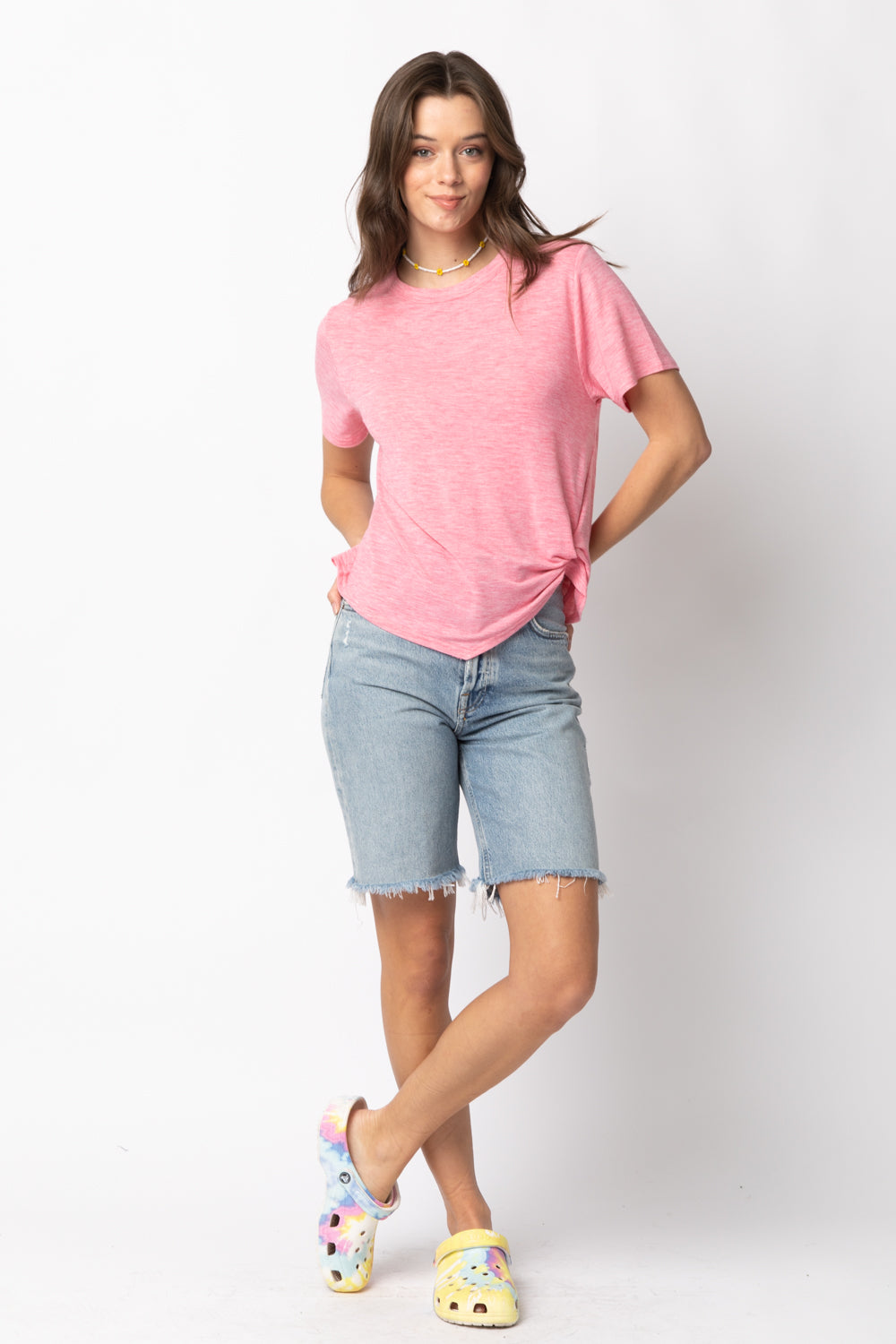 Women Short Sleeve Twisted Hem Knit Top