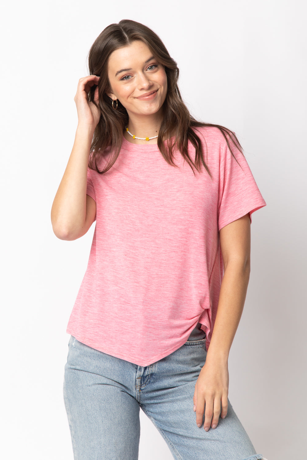 Women Short Sleeve Twisted Hem Knit Top