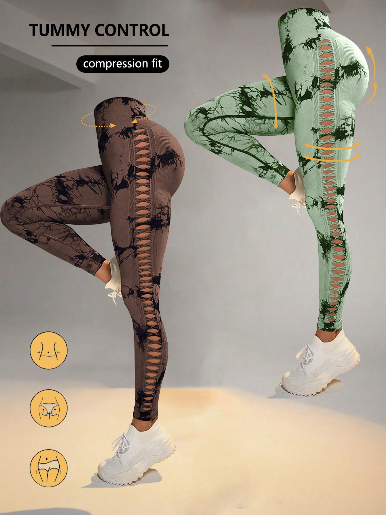 2 Pack Tie-dye High-waist Butt-lifting Women's Fitness Pants