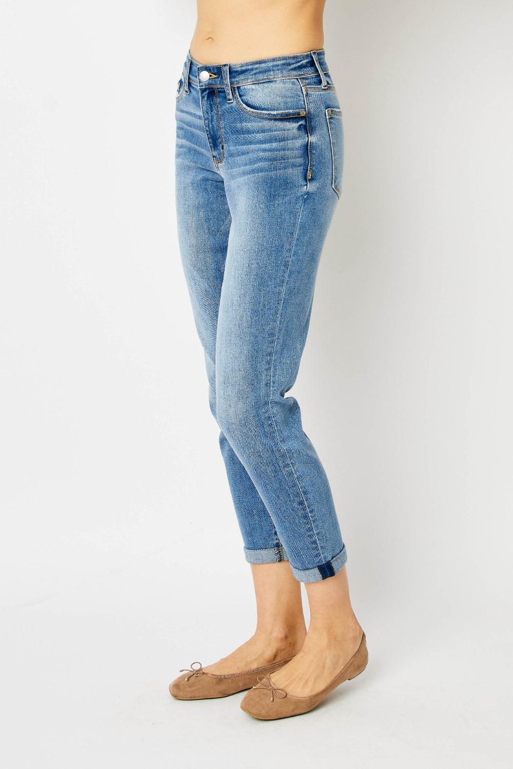 Judy Blue Full Size Cuffed Hem Low Waist Slim Jeans - Hatuti