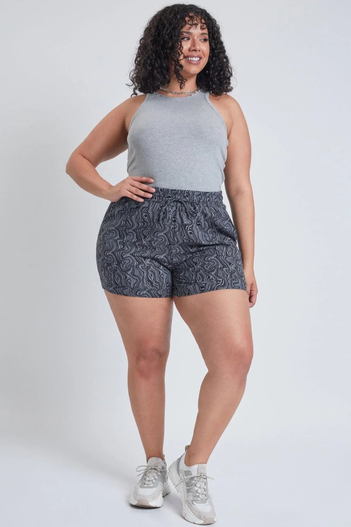 Women Plus Size Drawstring Waistband Linen Shorts With Porkchop Pockets