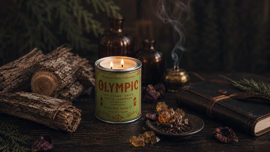 Moody candle scents ranked with Olympic National Park Candle, dark wood, resin, and amber