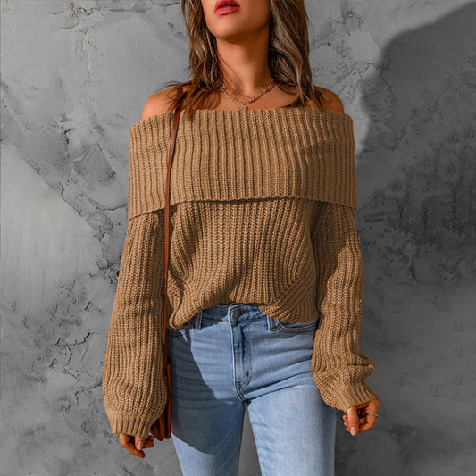 Women's Elegant Off-Shoulder Sweater, Textured Knit Long Sleeve Top For Winter Parties And Vacation