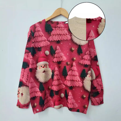 Christmas Full Pair Printed Round Neck Mink Printed Sweater