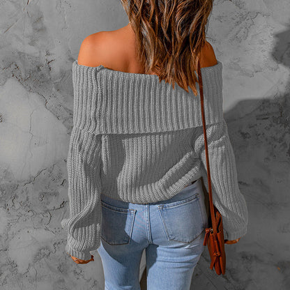 Women's Elegant Off-Shoulder Sweater, Textured Knit Long Sleeve Top For Winter Parties And Vacation