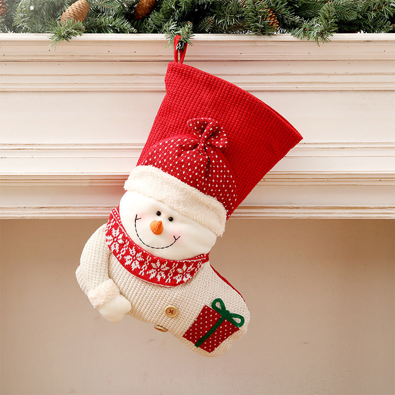 Jumbo Knitted Christmas Stocking - Red & White Santa/Snowman Design | Fireplace Décor & Gift Holder