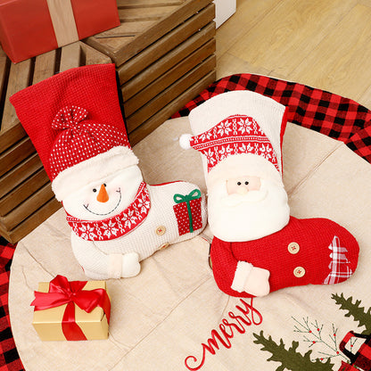 Jumbo Knitted Christmas Stocking - Red & White Santa/Snowman Design | Fireplace Décor & Gift Holder