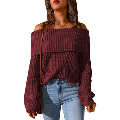 Women's Elegant Off-Shoulder Sweater, Textured Knit Long Sleeve Top For Winter Parties And Vacation