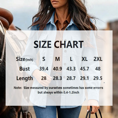 Women's Solid Color Corduroy Shirt Jacket, Classic Lapel Button Front Coat With Chest Pocket