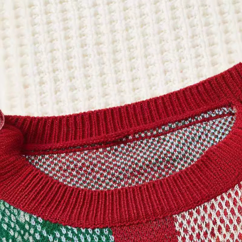 Christmas Tree Elk Jacquard Knitted Crew Neck Pullover Sweater Women