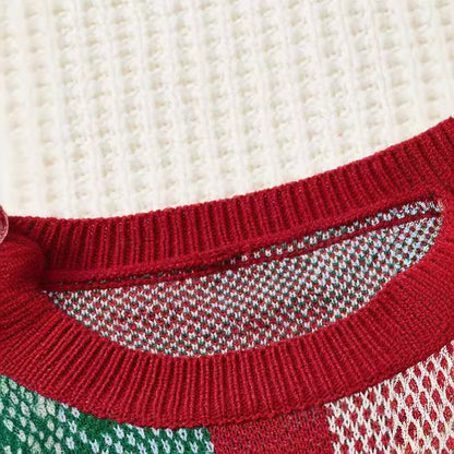 Christmas Tree Elk Jacquard Knitted Crew Neck Pullover Sweater Women