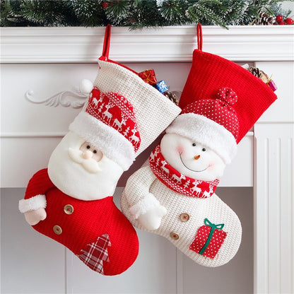 Jumbo Knitted Christmas Stocking - Red & White Santa/Snowman Design | Fireplace Décor & Gift Holder