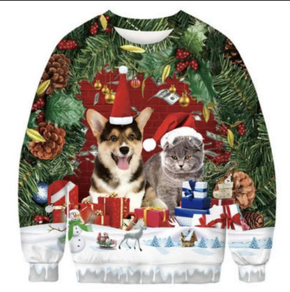 Autumn And Winter 3D Christmas Anime Print Casual Capless Round Neck Sweater