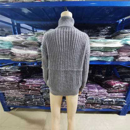 Women's Cable Knit Turtleneck Sweater, Classic Long Sleeve Winter Knitwear For Casual And Formal Wear