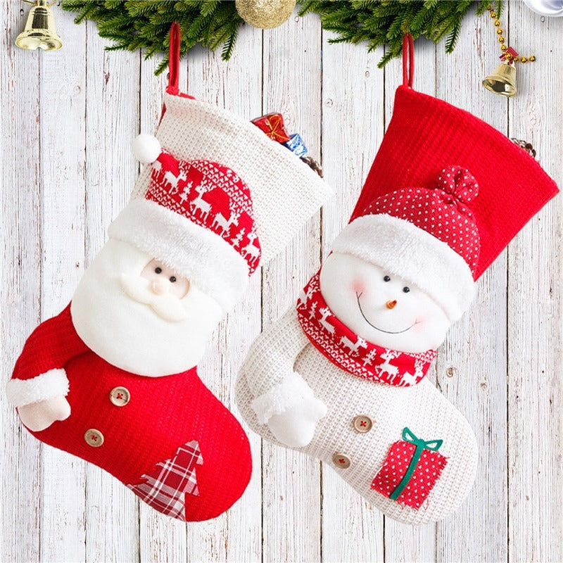 Jumbo Knitted Christmas Stocking - Red & White Santa/Snowman Design | Fireplace Décor & Gift Holder