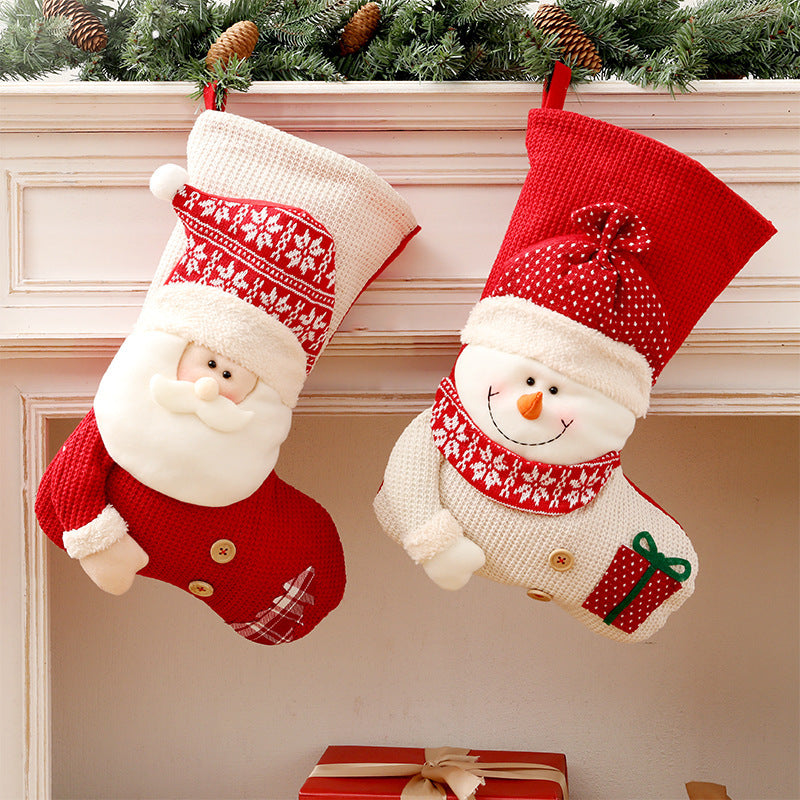 Jumbo Knitted Christmas Stocking - Red & White Santa/Snowman Design | Fireplace Décor & Gift Holder