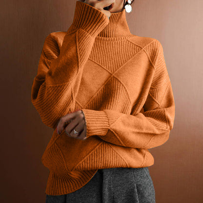 Women's Mock Neck Pullover - 2025 Fall Winter Loose Fit Long Sleeve Sweater, Solid Color Casual Knit Top