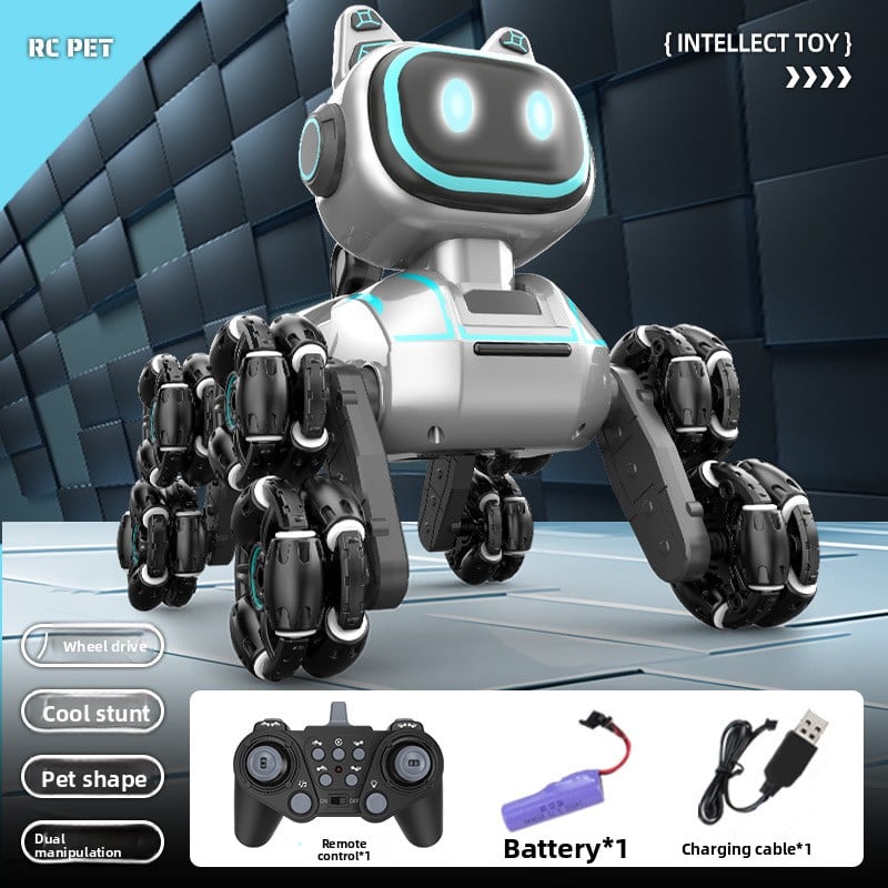 Remote-controlled eight-wheel stunt robot dog