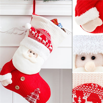 Jumbo Knitted Christmas Stocking - Red & White Santa/Snowman Design | Fireplace Décor & Gift Holder