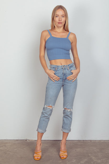 Women Cable Ribbed Fitted Crop Knit Tank Top