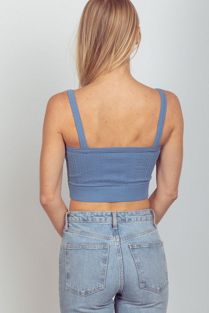 Women Cable Ribbed Fitted Crop Knit Tank Top