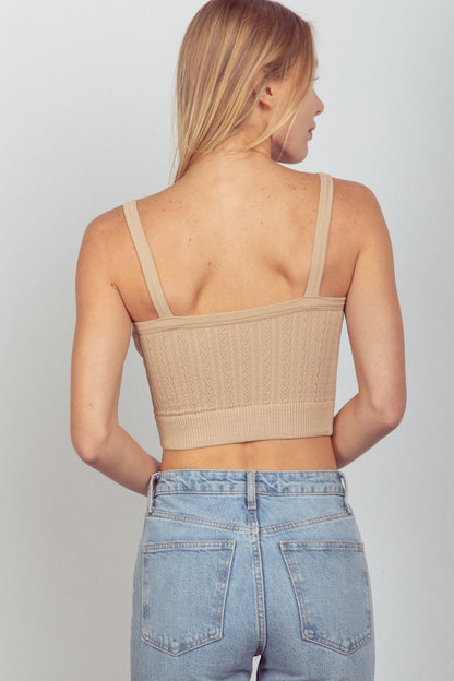 Women Cable Ribbed Fitted Crop Knit Tank Top