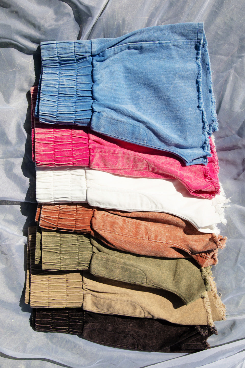 Women High-Waist Washed Twill Mini Shorts w/ Pockets