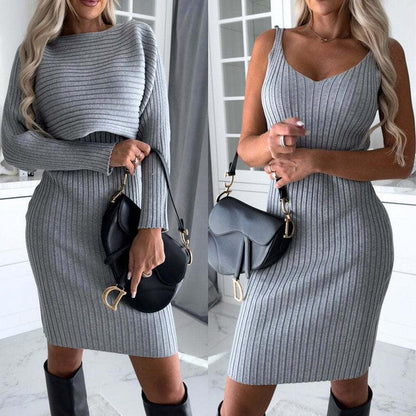 2pcs Suit Women's Solid Stripe Skirt Fashion - Hatuti