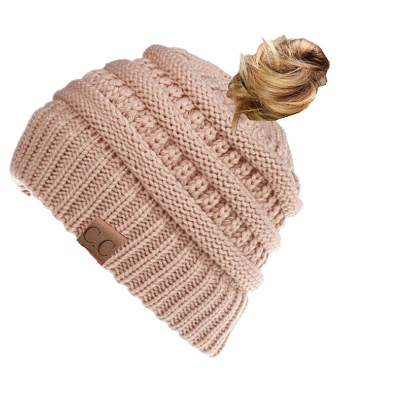 Ponytail Patch Knitted Winter Hat