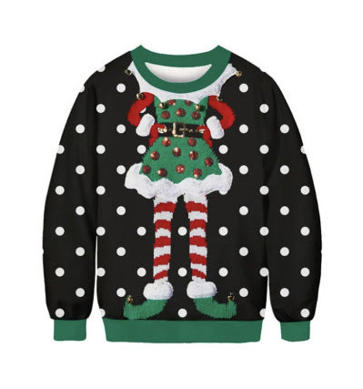 Autumn And Winter 3D Christmas Anime Print Casual Capless Round Neck Sweater