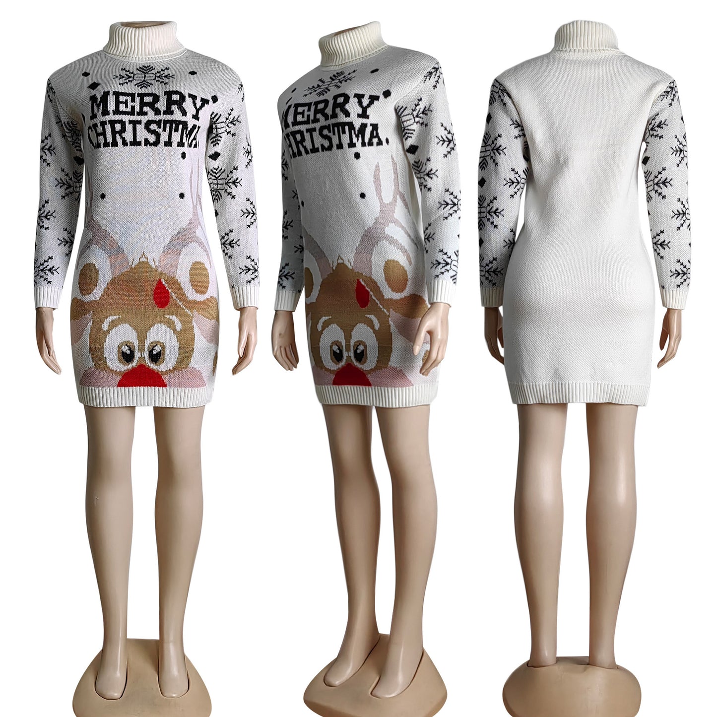 Autumn And Winter Christmas Thick Fashion Temperament High Collar Women's Knitted Sweater Dress