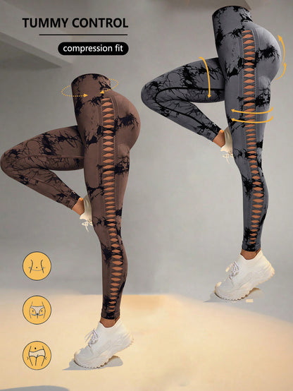 2 Pack Tie-dye High-waist Butt-lifting Women's Fitness Pants