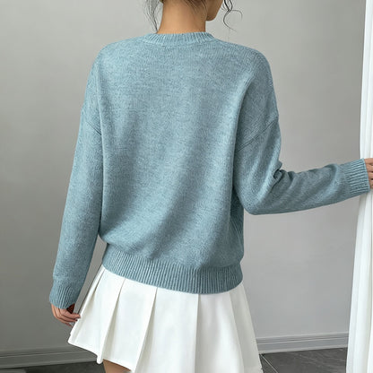 Women's Elegant Floral Sweater - 2025 Fall Winter Crew Neck Long Sleeve Casual Pullover