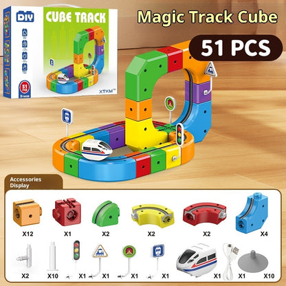 Small Train Track Cube Electric Assembled Building Block Toys