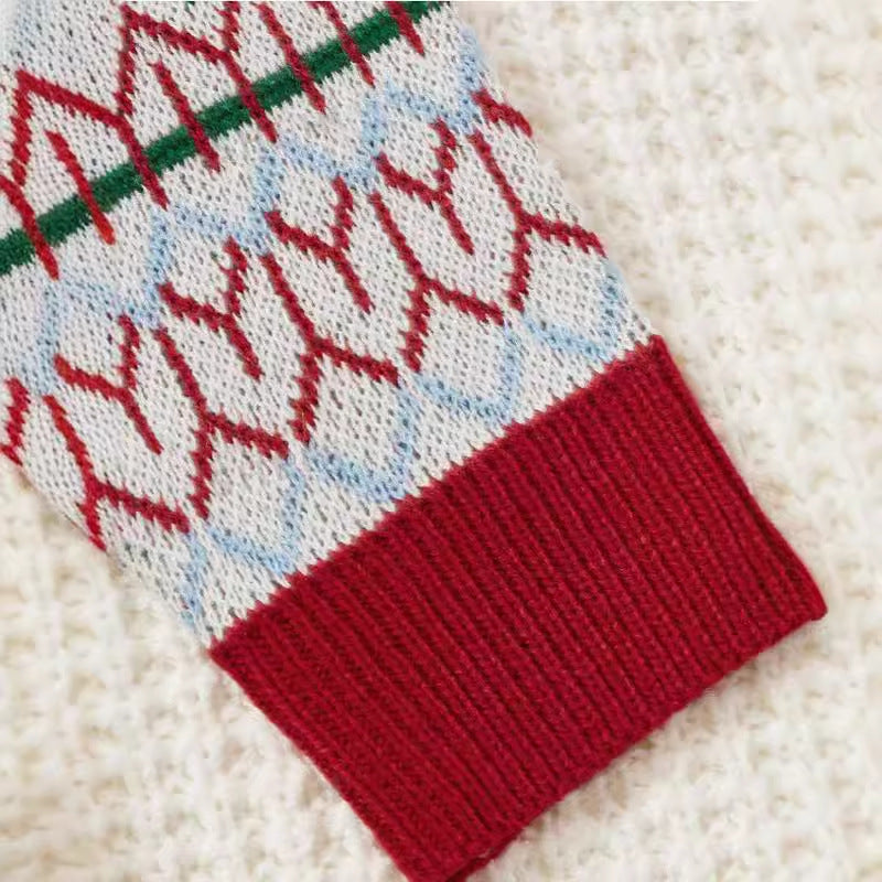 Christmas Tree Elk Jacquard Knitted Crew Neck Pullover Sweater Women