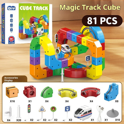 Small Train Track Cube Electric Assembled Building Block Toys