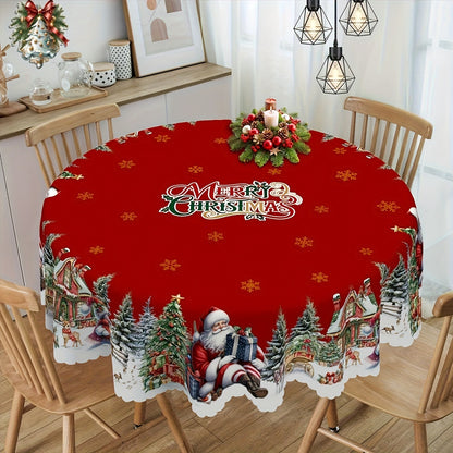 Christmas Snowflake Santa Claus Tablecloth Polyester Washable