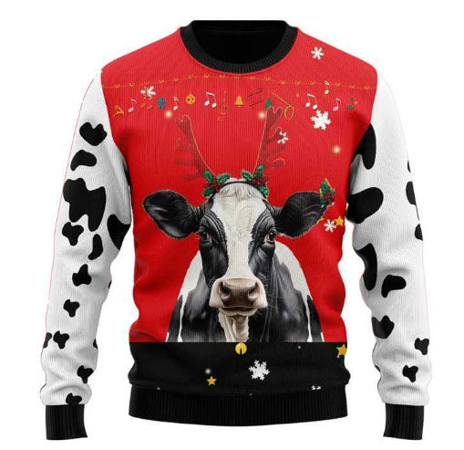 Autumn And Winter 3D Christmas Anime Print Casual Capless Round Neck Sweater