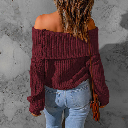 Women's Elegant Off-Shoulder Sweater, Textured Knit Long Sleeve Top For Winter Parties And Vacation