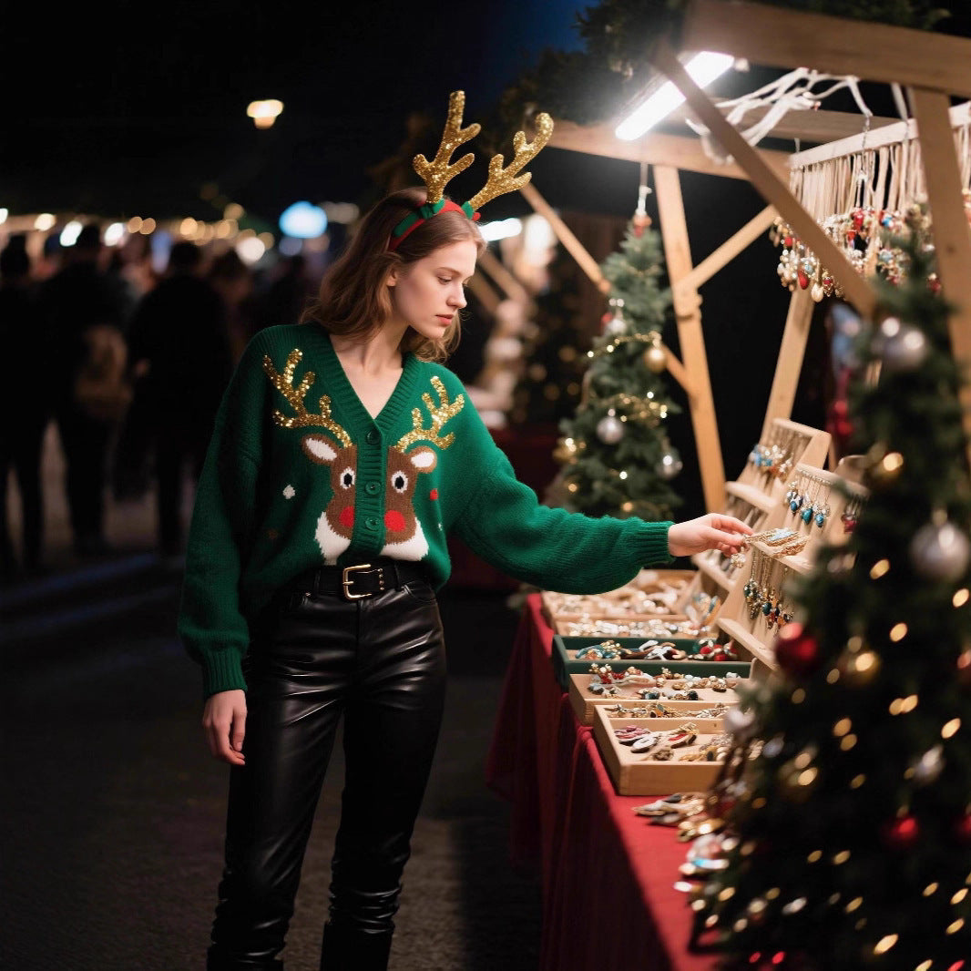 Christmas Sweater Women's Cardigan Deer Autumn And Winter