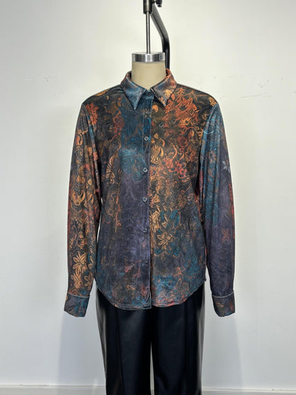 Women's Retro Boho Floral Shirt - Button Down Long Sleeve Blouse, Vintage Style Top