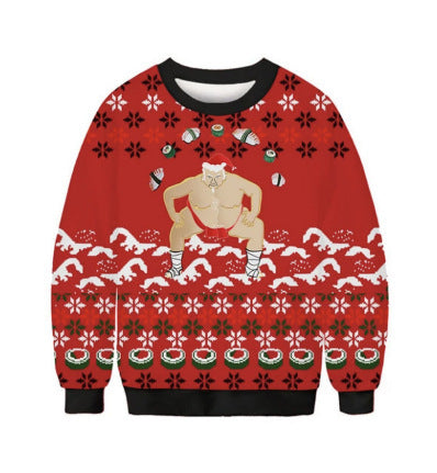Autumn And Winter 3D Christmas Anime Print Casual Capless Round Neck Sweater